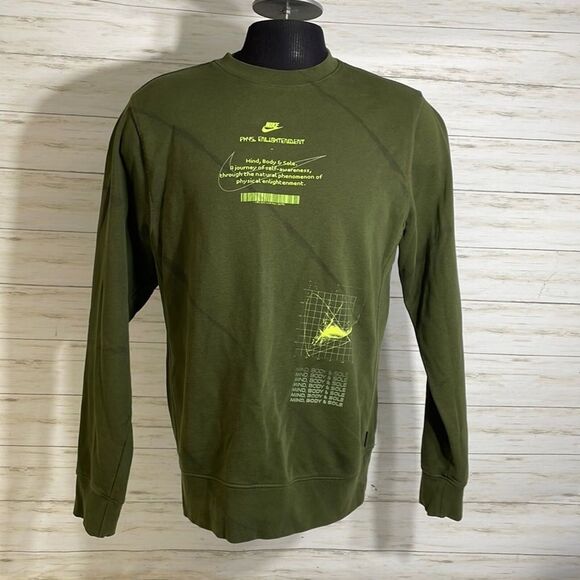 RARE! NIKE SPORTWEAR CLUB FT HF CREWNECK PULLOVER SWEATSHIRT Men's Medium Green